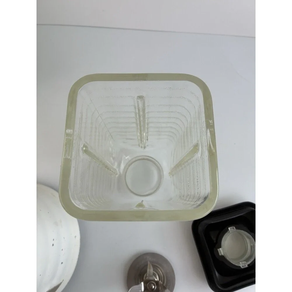 Oster Model 449 Beehive Blender White Glass Pitcher USA Metal Screw Ring Vtg 60s